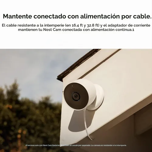Vista 2 de Google Cable resistente a la intemperie solo para Nest Cam (batería) - Nieve - 32.8 ft, 720p