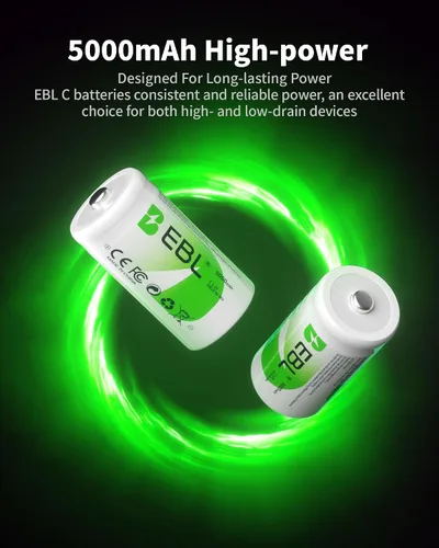 Vista 2 de EBL 8 baterías recargables de C 5000mAh Ni-MH C tamaño batería con 4 AA 4 AAA
