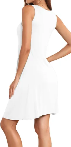 Vista 2 de Akihoo - Vestido de verano para mujer, casual, sin mangas, plisado, liso, corte midi, talla S a 3XL