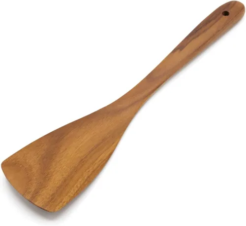 Vista 11 de FAAY Espátula de madera de teca izquierda de 11.5 pulgadas Espátula versátil, duradera, saludable y alta resistencia a la humedad para utensilios
