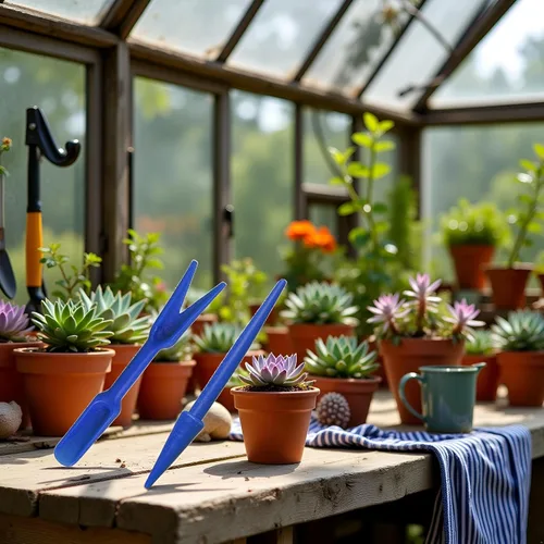 Vista 5 de 2 piezas de mini herramientas de trasplante de suculentas de mano, color azul, plántulas de plástico Widger, siembra, excavación, mini herramientas