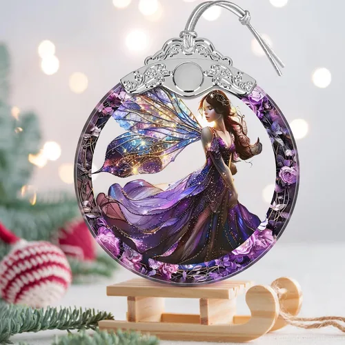 Vista 3 de Ornamento de Hada de Vidrio Emplomado de Navidad - Decoración para el Hogar - Ideas de Regalos Navideños - Intercambio de Regalos - Hada Hermosa