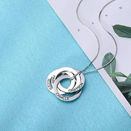 Vista 5 de Getname Necklace Collar de anillo ruso grabado personalizado con nombre de la familia, plata de ley 925, joyería para el día de la madre, 2 nombres