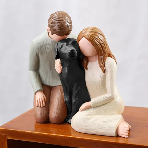Vista 3 de Hensonever Pareja con Figurillas de Perro Negro Adornos, Somos Una Familia Estatuas Conmemorativas Regalos para Amantes de Perros Negros