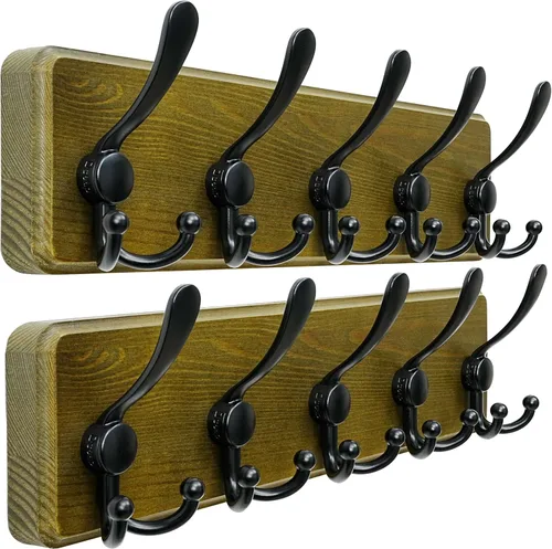Vista 43 de Dseap Perchero de Pared Montado - 5 Ganchos Triangulares, Resistente, Perchero de Pared de Madera para Abriggos, Sombreros, Chaquetas, Ropa, Negro