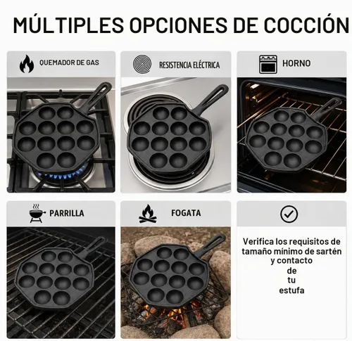 Vista 7 de Anxingo Sartén Takoyaki y Aebleskiver de hierro fundido, 12 agujeros, 7.5