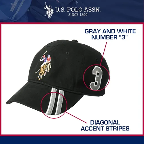 Vista 5 de Concept One U.s Polo Assn. Dad Hat, Embroidered Horse Logo Adjustable Adult Baseball Cap with Diagonal Accent Stripes