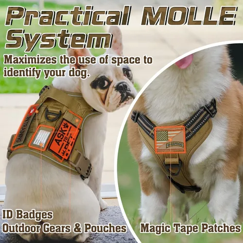 Vista 6 de rabbitgoo - Arnés táctico sin tirones para perros, estilo militar, con mango y sistema Molle, arnés para perros de fácil control, arnés reflectante