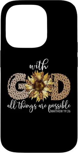Vista 17 de iPhone 16 With God All Things Are Possible Leopard Sunflower Faith Case