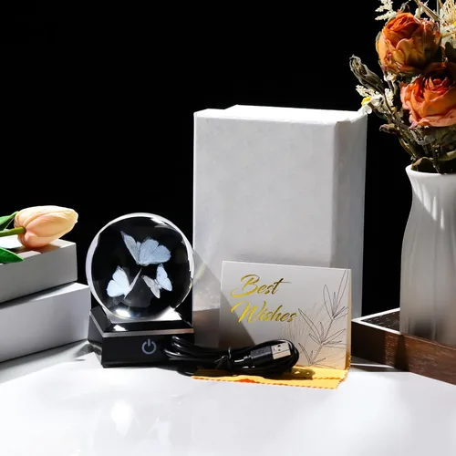 Vista 5 de Qianwei Regalos de mariposa para mujeres con bola de cristal 3D de 3.14" - 80mm, figuras de animales de cristal con láser, estatuas para decoración