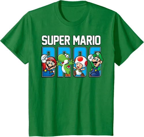 Vista 47 de Super Mario Bros Characters Letter Fill Graphic T-Shirt Camiseta, Negro