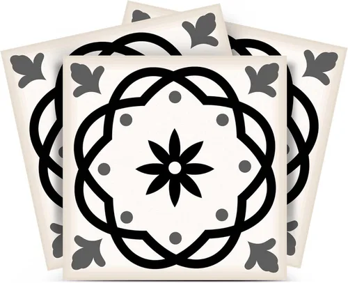 Vista 9 de Juego de 24 calcomanías para azulejos de la colección Black & White, para azulejos en muro, para baño y cocina, fácil de aplicar, simplemente