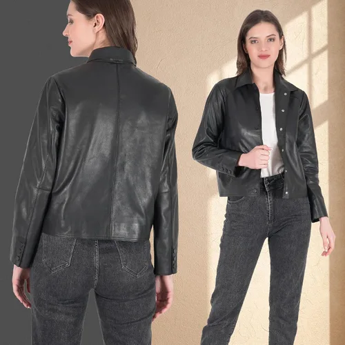 Vista 8 de Chaquetas de cuero para mujer - Chaqueta de cuero real, chaqueta de motociclista para mujer, chaquetas de motocicleta para mujer, chaqueta de moto