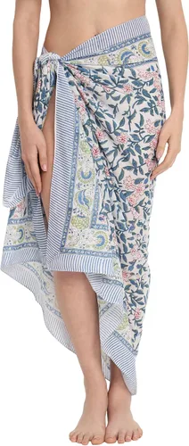 Vista 12 de parihan Traje de Baño Pareo de Playa Sarong Cubiertas para Mujeres - Falda Envolvente con Estampado a Mano Zafiro azul