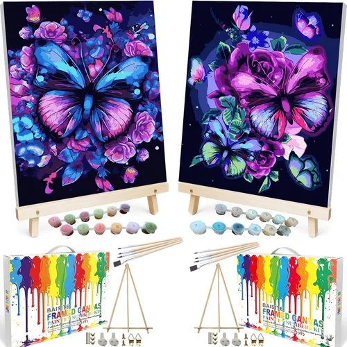Vista 10 de BAISITE 0304 - Kit de pintura por números para adultos principiantes; paquete de 2 lienzos de 8 pulgadas de ancho x 12 pulgadas de largo; caja