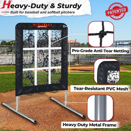 Vista 2 de Heavy-Duty 9 Hole Pro Style Baseball & Softball Pitching Net with Strike Zone Target Adjustable Portable Design