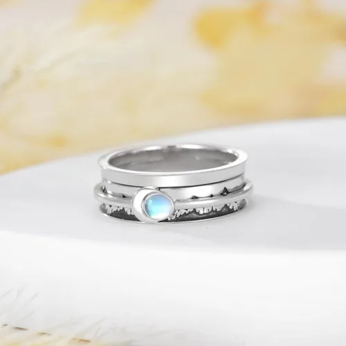 Vista 4 de POPLYKE Anillos giratorios giratorios de plata de ley para mujer, para aliviar el estrés, regalo