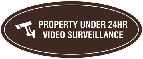 Vista 37 de Cartel de vigilancia oval PROPERTY UNDER 24HR - Negro - Pequeño (1 paquete)