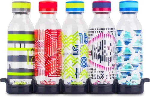 Vista 15 de REDUCE WaterWeek - Botellas de agua reutilizables Tritan de 14 onzas, incluye 5 botellas a prueba de fugas y bandeja para refrigerador, sin BPA