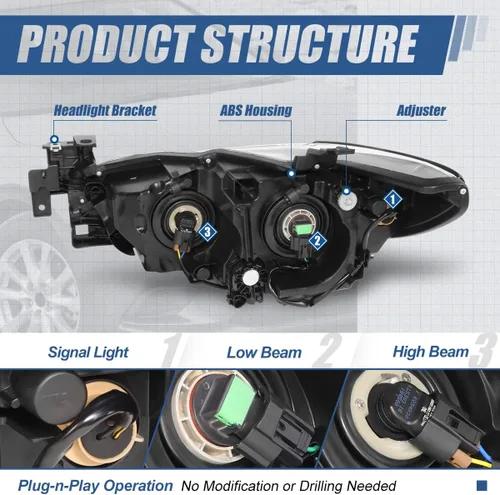 Vista 4 de Auto Dynasty Lámpara halógena para faros delanteros, modelo de fábrica, compatible con Mazda 6 2014-2017, lado derecho del pasajero, carcasa