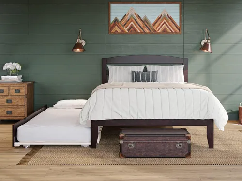 Vista 4 de AFI, Warren - Cama de plataforma matrimonial con cama nido individual, color espresso