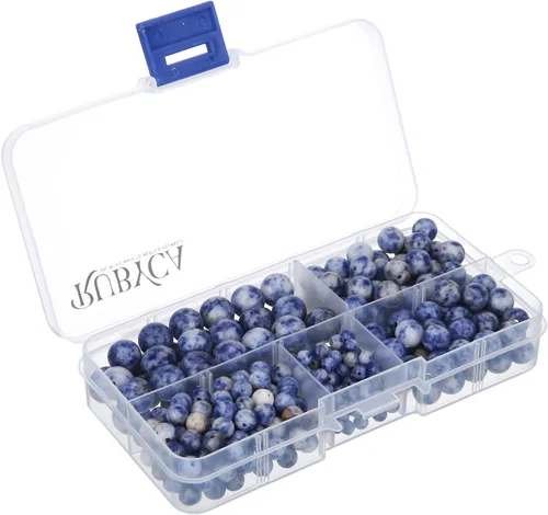 Vista 8 de RUBYCA Natural negro lava piedras preciosas redondas sueltas cuentas organizador caja de plástico fabricación de joyas mezcla tamaños