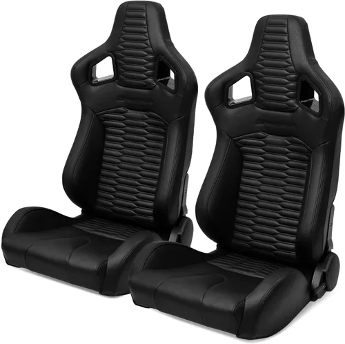Vista 19 de IKON MOTORSPORTS, Asientos universales para vehículos de carreras con deslizadores dobles, asientos deportivos reclinables de cuero PU beige + cuero