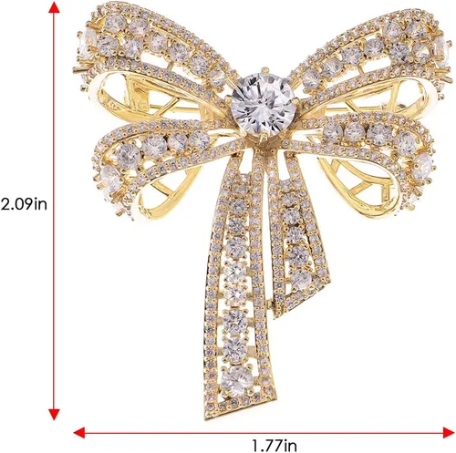 Vista 5 de Alilang Broche de lazo con cinta de color plateado y cristal transparente
