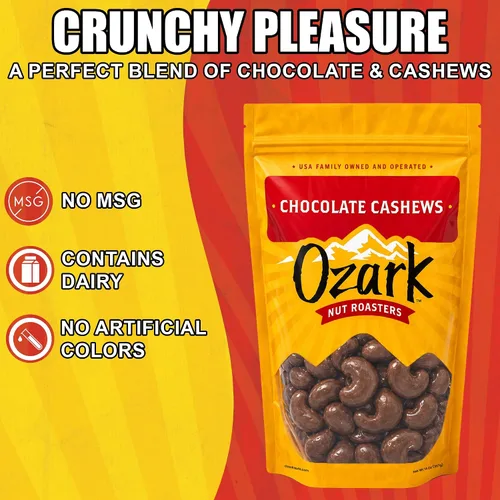 Vista 3 de OZARK NUT ROASTERS, Anacardos cubiertos de chocolate, aperitivos con sabor a chocolate premium, nueces confitadas gourmet de clase mundial, paquete