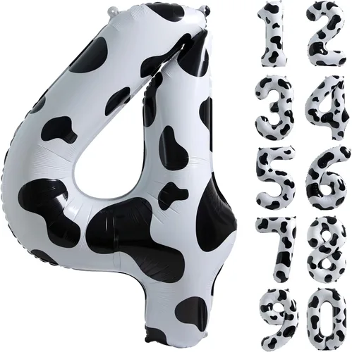 Vista 11 de Suministros de decoración de cumpleaños de globos con estampado de vaca, globo número 0 de 40 pulgadas, decoraciones de fiesta de cumpleaños