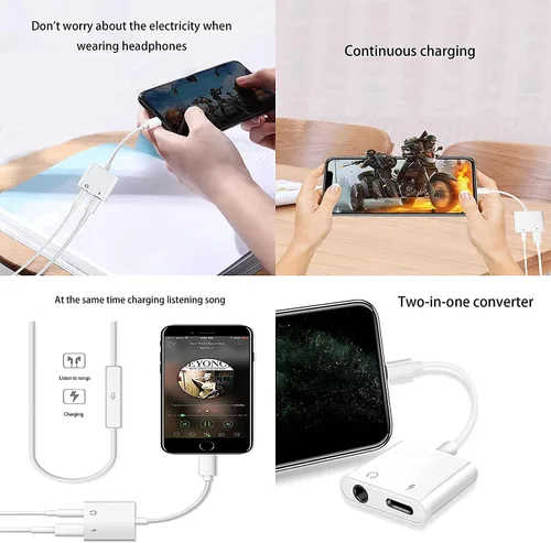 Vista 5 de [Certificado MFi de Apple] Adaptador de conector de auriculares Lightning a 0.138 in 2 en 1 AUX Audio+Charge iPhone Splitter Adaptador