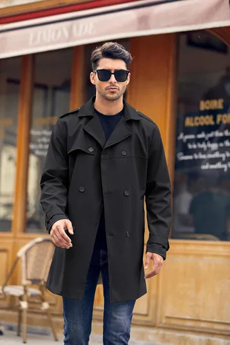 Vista 2 de Gafeng Men's Trench Coat Slim fit Double Breasted Belted Windbreaker Lapel Long Jacket Casual Windproof Overcoat