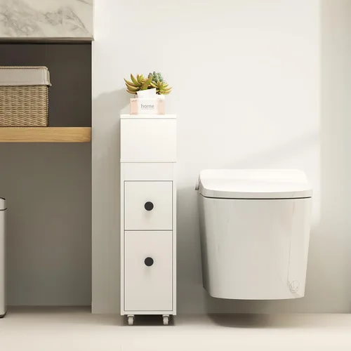 Vista 4 de Tangkula, organizador, armario de madera, para baño, almacenamiento de toallas, artículos de baño, blanquería