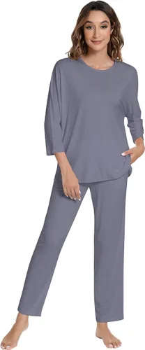 Vista 49 de NACHILA Women's Pajamas Set-Viscose Made from Bamboo, Long Sleeve Sleepwear Top with Pants Comfy Pajama Soft 2 Piece Pjs B-aqua Green