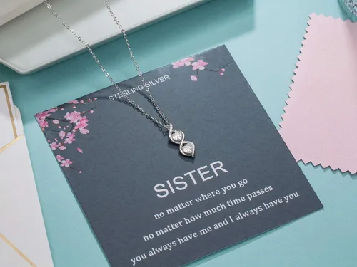 Vista 6 de Regalos para hermanas de hermana, collar de plata de ley con dos infinitos entrelazados con doble corazón, joyería de cumpleaños, collares de regalo