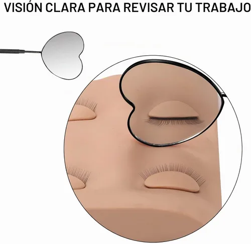 Vista 4 de Espejo de pestañas con forma de corazón Suministros y herramientas desmontables de extensión de pestañas de acero inoxidable de 2.2 pulgadas, Negro