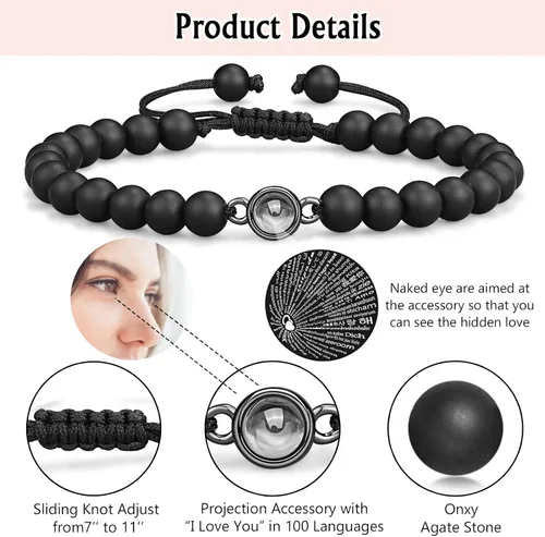 Vista 5 de UNGENT THEM Pulseras con texto en inglés "I Love You" en 100 idiomas para parejas, regalos para mis hombres, novio, novia, marido, mi amor, alma