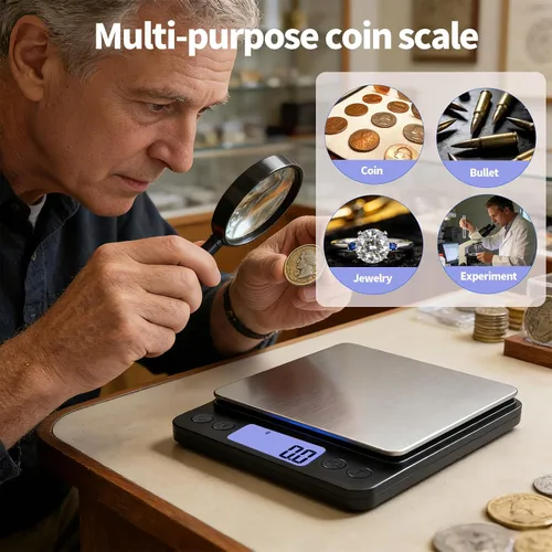 Vista 6 de SKEAP Báscula de monedas para pesar monedas, escala de gramo de alta precisión de 2.2 lbs/0.00 oz para coleccionistas de monedas, oro y joyas