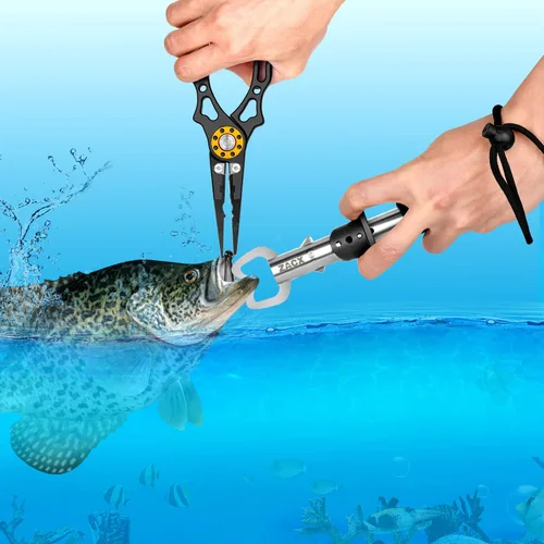 Vista 2 de ZACX Alicates de agarre de labios de pez, removedor de gancho multifunción mejorado y alicates de anillo dividido para pesca con mosca, pesca