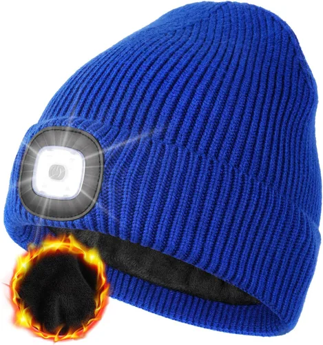 Vista 11 de MELASA Gorro de invierno con forro polar LED, recargable por USB, gorro cálido con luz integrada, regalos para hombres, papá, esposo, él