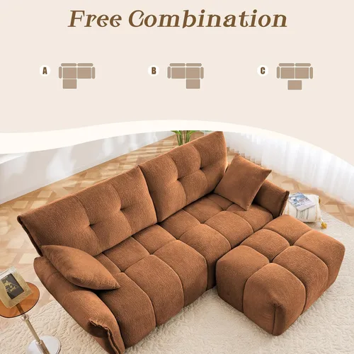 Vista 3 de Leyu&Hafort Sofá modular seccional, sofá modular Cloud con asiento profundo, moderno sofá modular con otomana móvil, sofá de felpilla con almohadas