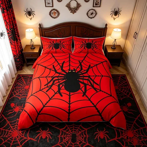 Vista 10 de Juego de funda de edredón de esqueleto, tamaño individual, estampado de flores de esqueleto humano, juego de ropa de cama con temática de Halloween