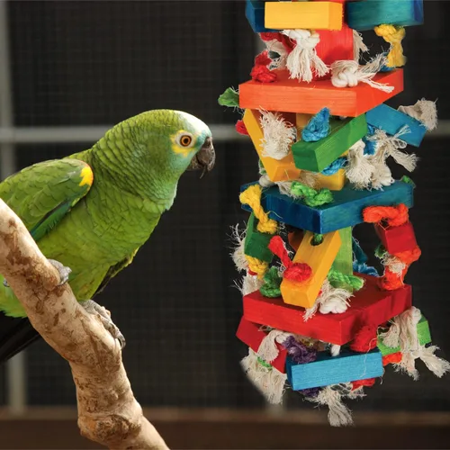 Vista 3 de Featherland Paradise Knots N Blocks - Juguete para pájaros, para loros, cacatúas, guacamayos, pájaros muy grandes y picos grandes