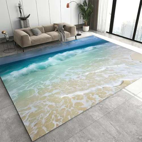 Vista 23 de Alfombra de área estampada azul, retro, envejecida, antideslizante, para interiores, sala de estar, lavable a máquina, transpirable para sala