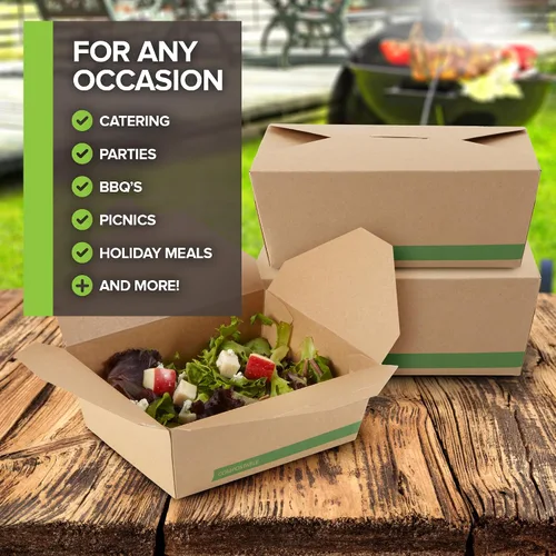 Vista 7 de Juego de 50 recipientes desechables de 45 onzas compostables para alimentos, cajas medianas de papel para llevar, cajas de cartón kraft natural