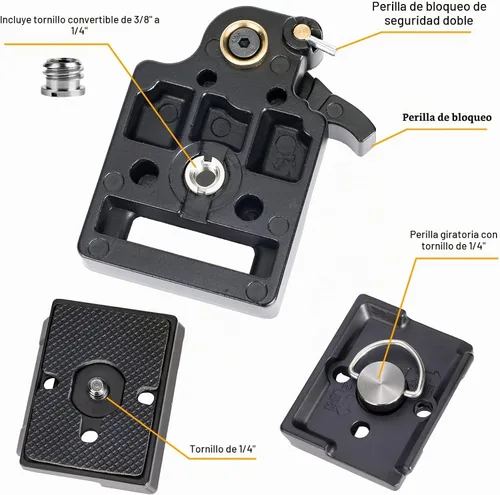 Vista 2 de Konsait Black Camera 323 Placa de liberación rápida con adaptador especial (200PL-14) uso para Manfrotto 323 (nueva versión)