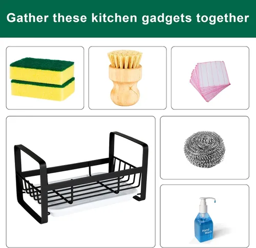 Vista 7 de TEZZ Soporte de esponja para fregadero de cocina, organizador de fregadero de cocina de acero inoxidable para organizar esponja, cepillo
