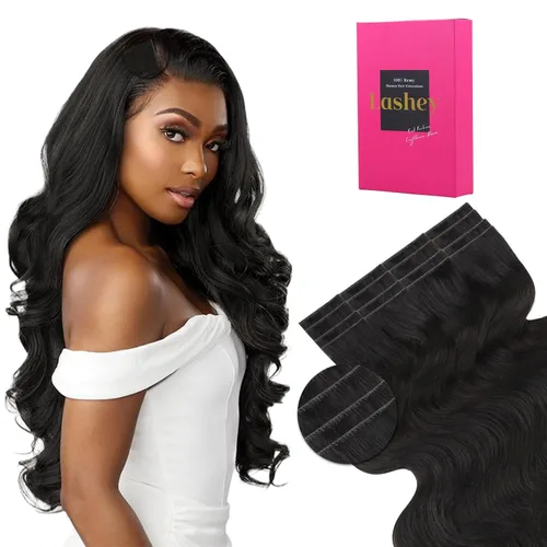 Vista 41 de Extensiones de cabello Lashey de 14 pulgadas; extensiones de cabello humano real lacio color negro azabache con trama adhesiva para mujeres, 20
