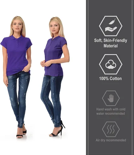 Vista 5 de FRESH TEE Polo de manga corta para mujer 100% algodón ajustado para mujer (Estados Unidos, Alpha, XL, regular, morado), Púrpura