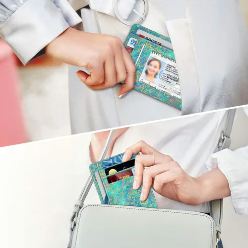 Vista 6 de Fintie Cartera delgada minimalista con bolsillo frontal, tarjetero con bloqueo RFID para tarjetas de crédito con ventana de identificación